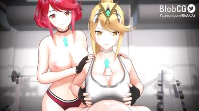 Pyra and Mythra Lesbian Tittyfuck Warm-up in HD [Blobcg]