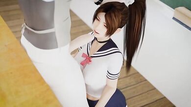 Hot Mai Shiranui Fucks in Classroom, Gaping Pussy Juice Leaks