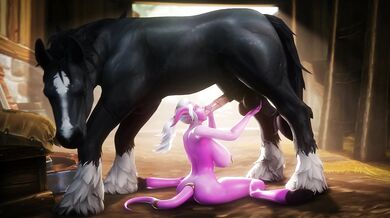 [B] Draenei Gives Oral to a Horse, Receives Pleasure in Return