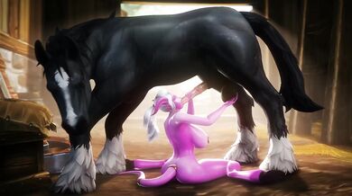 [B] Draenei Gives Oral to a Horse, Receives Pleasure in Return