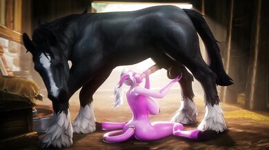 [B] Draenei Gives Oral to a Horse, Receives Pleasure in Return