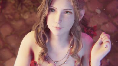 Aerith's Cum-filled Face [Red Dress] [Cumswallowing Senpai]