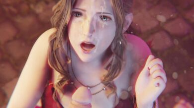 Aerith's Cum-filled Face [Red Dress] [Cumswallowing Senpai]