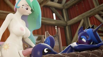 Luna and Celestia get down on all fours in a night of wild doggy style sex.