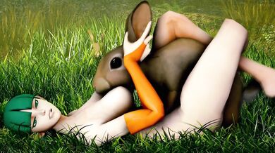 Hot bunny slams her wet pussy on Morrigan's face and gets fucked hard in every hole [Santalol]