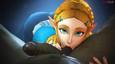 Dark elf sucks on Zelda's balls while she moans in pleasure - Fugtrup