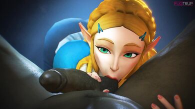 Dark elf sucks on Zelda's balls while she moans in pleasure - Fugtrup