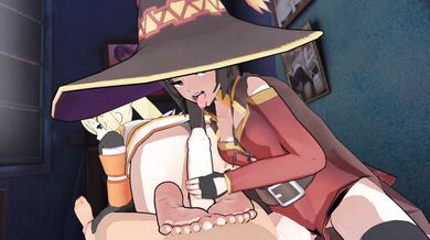 Darkness' Foot Licking Megumin's Wet Pussy