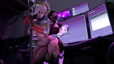 Futa Mercy's Inflating Dick as Futa Sombra Gives Her a Good Ride