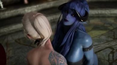 Hailey rides Pei and Estrid's Dragonborn Cocks in a Threesome