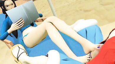 Naughty Nico Robin's Foot Worship of Lustful Luffy in One Piece Animation