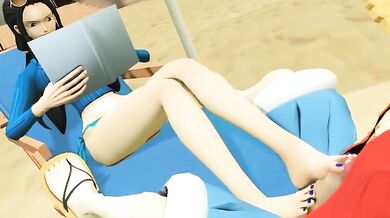 Naughty Nico Robin's Foot Worship of Lustful Luffy in One Piece Animation