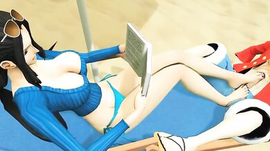 Naughty Nico Robin's Foot Worship of Lustful Luffy in One Piece Animation