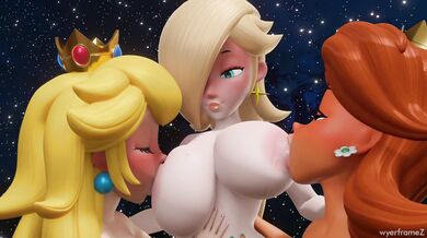 Rosalina Gets Sucked by Peach and Daisy in Nintendo Hentai Action!