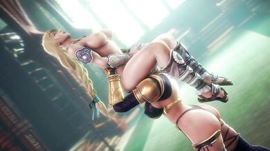 Sexy Busty Babes Ivy and Sophitia Get Nasty in the Sack