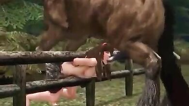 Girl Rides Horse Then Takes A Ride On His Throbbing Cock