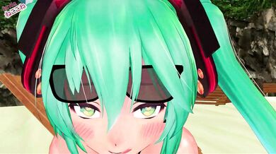 Hatsune Miku's Sandy Sex Party with Multiple Partners