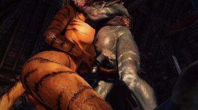 Young Khajiit Blows Riekling Elder's Cock