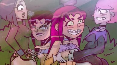 The Ultimate Lesbian Foursome: Teen Titans' Jinx, Raven, Starfire and Blackfire