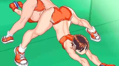 Busty Sakura's Sweaty Fitness Fun with the Red Sport Suit On!