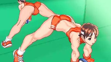 Busty Sakura's Sweaty Fitness Fun with the Red Sport Suit On!