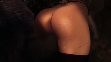 A lustful Lurker claims Heroine's virginity during an erotic expedition to Solstheim's depths.