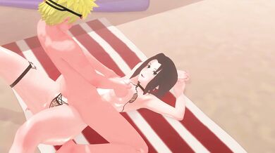 Naruto and Mikoto Uchiha get fucked on the beach
