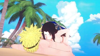 Naruto and Mikoto Uchiha get fucked on the beach