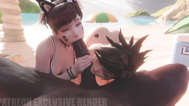 Double Team Suck-Fest on the Sandy Shore [Blacked Out] [Quality of Service]