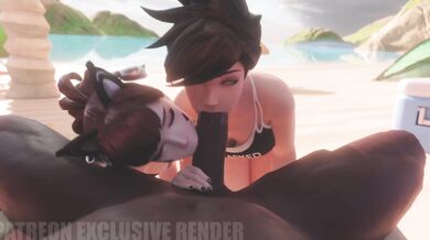 Double Team Suck-Fest on the Sandy Shore [Blacked Out] [Quality of Service]