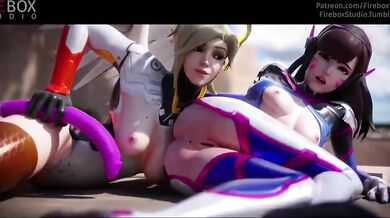 Fireboxstudio's D.Va and Mercy Slip Into Some Dildo Playtime