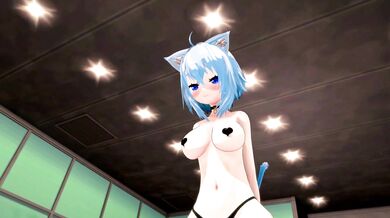 Neko-Naughty: Horny Hololive Cat Girl's Underwear Dance Party with MMD'd Blue-haired Nekomata Okashi