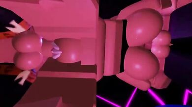 Big-ass bitch fucked by two dudes in a dance hall (Roblox)