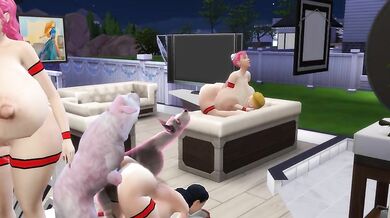 Ghost and Live Dog Cocks for Hitomi Tanaka in Sims-Style Ride