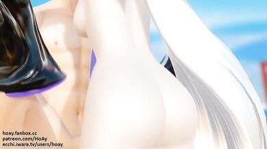 A vocaloid moans in pleasure as her tight ass is penetrated deep while giving a blowjob in Anal Vocaloid Blowjob Orgy