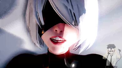 Nier - Sexy Cyborg Bitch 2B Dominates Submissive Men in Old School BDSM Video