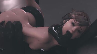 Bound and Gagged Babe Gets Double Teamed by Monstrous Lizard and Tentacles