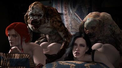 Monster Cocks Burying Triss and Yennefer's Tight Slits in The Witcher Sex Romp