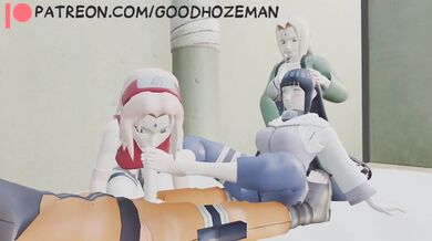 Naruto's Anal Training with Sakura and Hinata