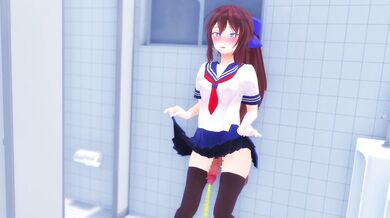 Public Peeing in the Futa Bathroom with Hikari