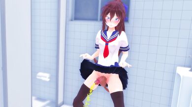 Public Peeing in the Futa Bathroom with Hikari