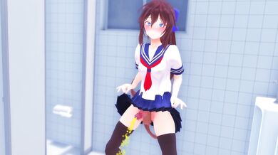Public Peeing in the Futa Bathroom with Hikari