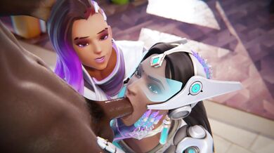 Symmetra's Black Cock Pleasure with Sombra Blowjob and a Cumshot at the End