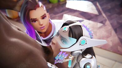 Symmetra's Black Cock Pleasure with Sombra Blowjob and a Cumshot at the End