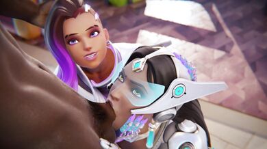 Symmetra's Black Cock Pleasure with Sombra Blowjob and a Cumshot at the End