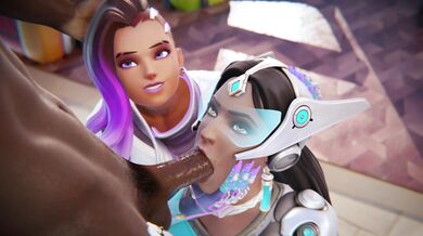 Symmetra's Black Cock Pleasure with Sombra Blowjob and a Cumshot at the End