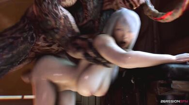 Tongue-thrusting Samus getting pounded from behind