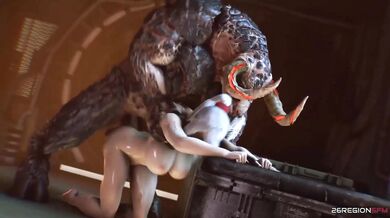 Tongue-thrusting Samus getting pounded from behind