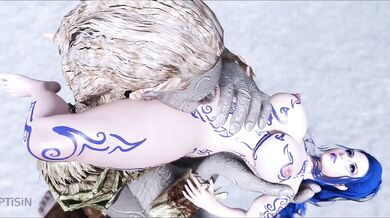 Blue Curvy Babe and Futanari Giant's Stretching Sessions