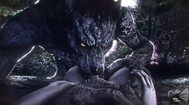 Mouthful of Werewolf Cock Gets Dragon's Attention!